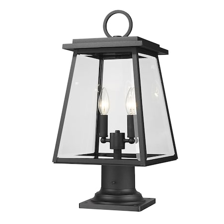 Z-Lite Broughton Outdoor Pier Mounted Fixture, 2-Light, 10.25 In.W x 21.25 In.H, Black/Clear Beveled 521PHMR-533PM-BK